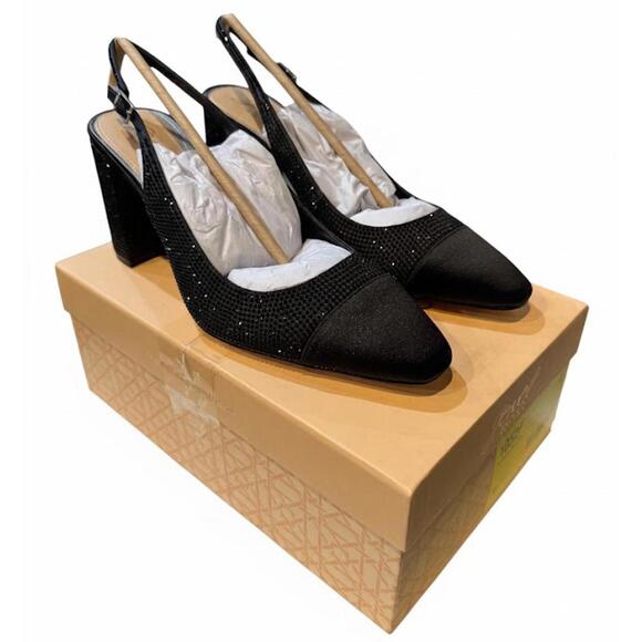Jewel Badgley Mischka, 10, Black, Tatum Slingback Block Heels with Capped Toe - Picture 7 of 7